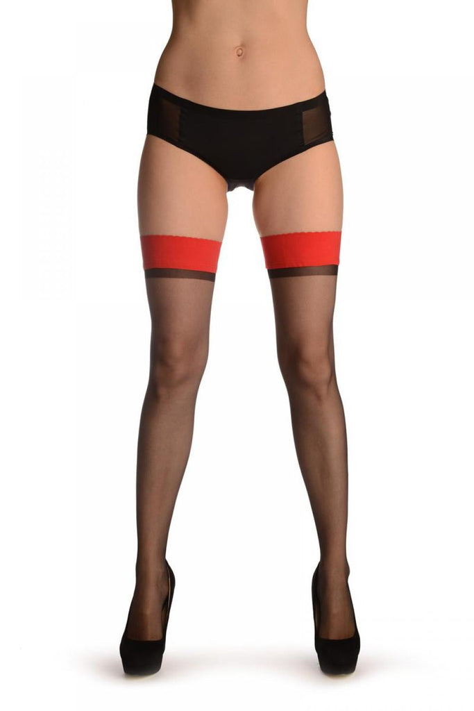 Liss Kiss Black With Red Rounded Petals Top Silicon Garter - Hold Ups