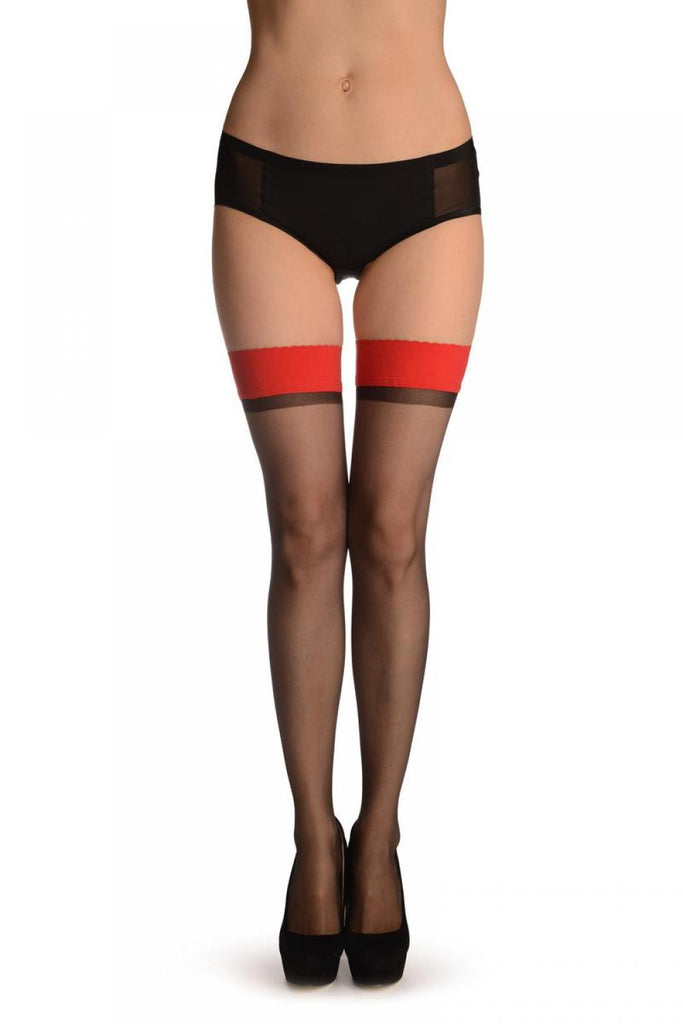 liss kiss Black With Red Rounded Petals Top Silicon Garter - Hold Ups