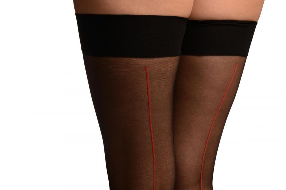 Liss Kiss Black With Red Seam And Silicon Garter - Hold Ups