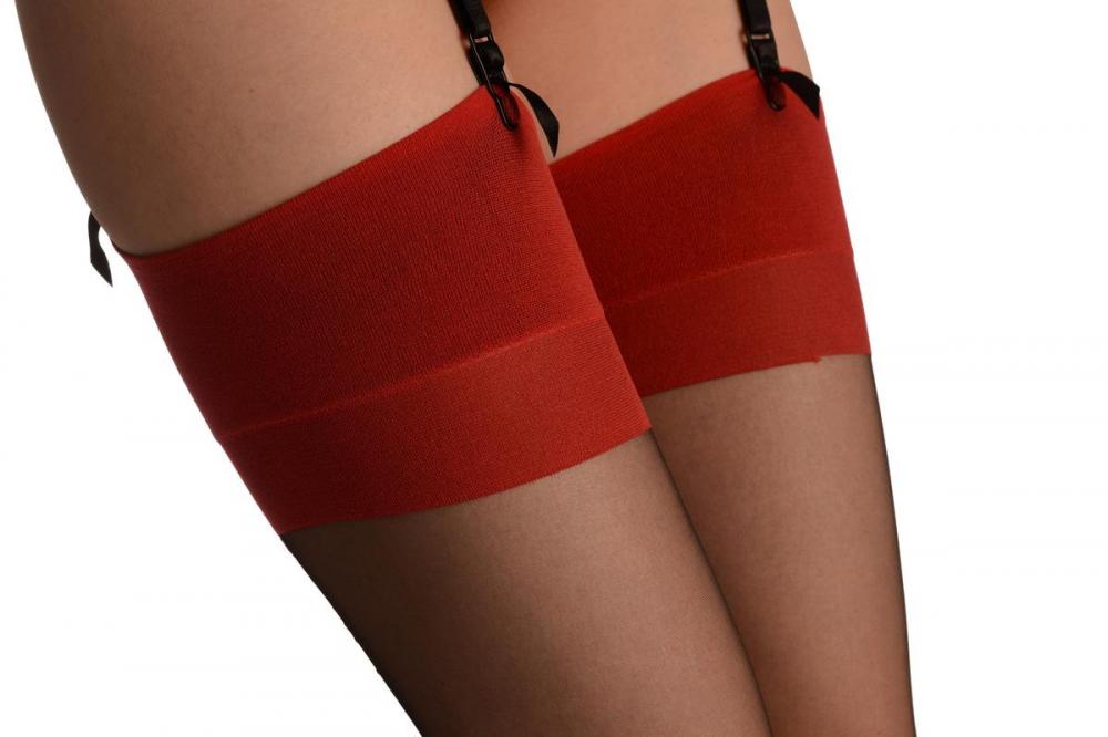 Liss Kiss Black With Red Seam & Red Garter Retro Stockings - Stockings