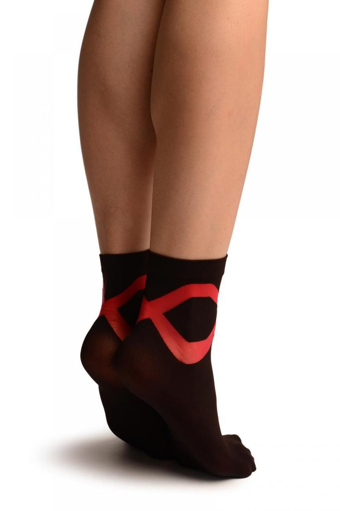 Liss Kiss Black With Red Sheer Criss-Cross Ankle High Socks - Socks