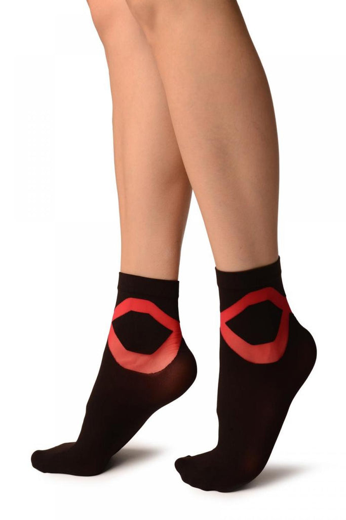 Liss Kiss Black With Red Sheer Criss-Cross Ankle High Socks - Socks
