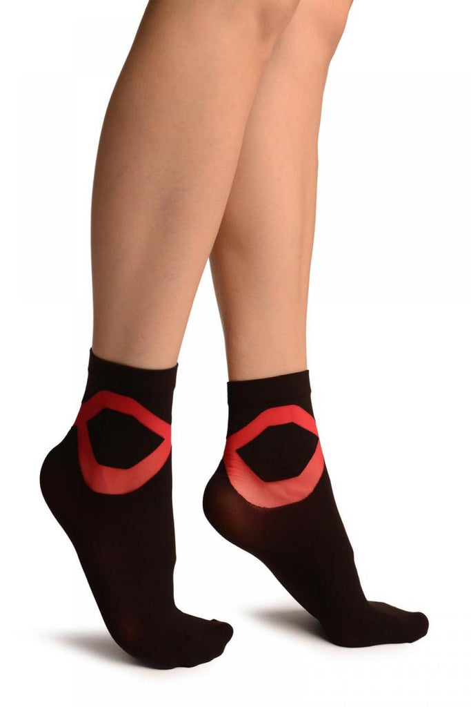 Liss Kiss Black With Red Sheer Criss-Cross Ankle High Socks - Socks