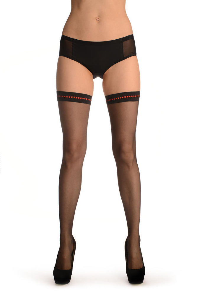 Liss Kiss Black With Red Striped Silicon Garter - Hold Ups