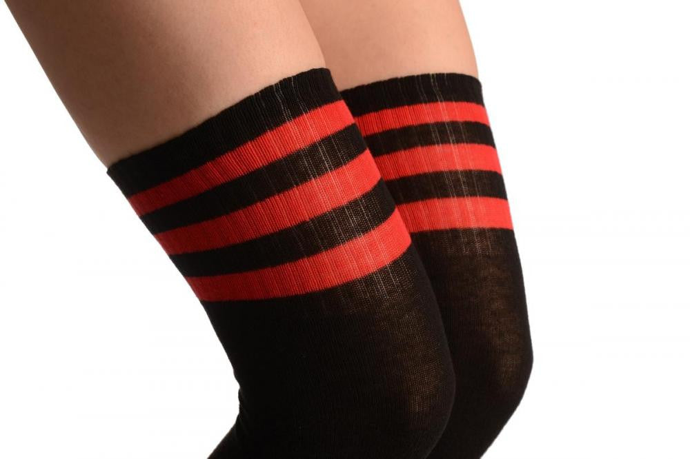 Liss Kiss Black With Red Striped Top - Over The Knee Socks