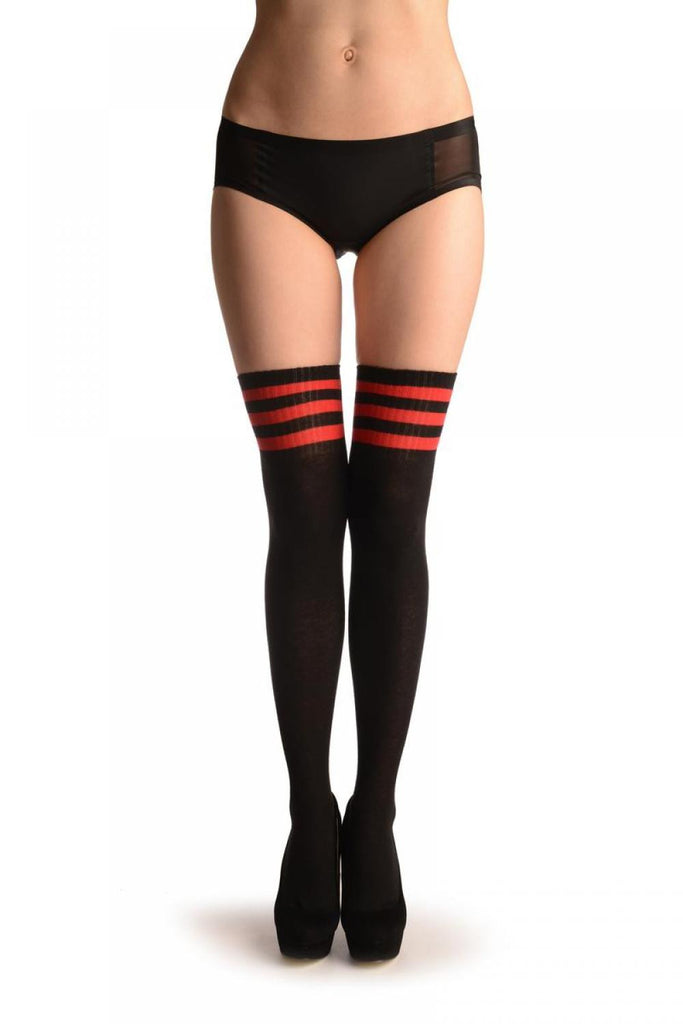 Liss Kiss Black With Red Striped Top - Over The Knee Socks