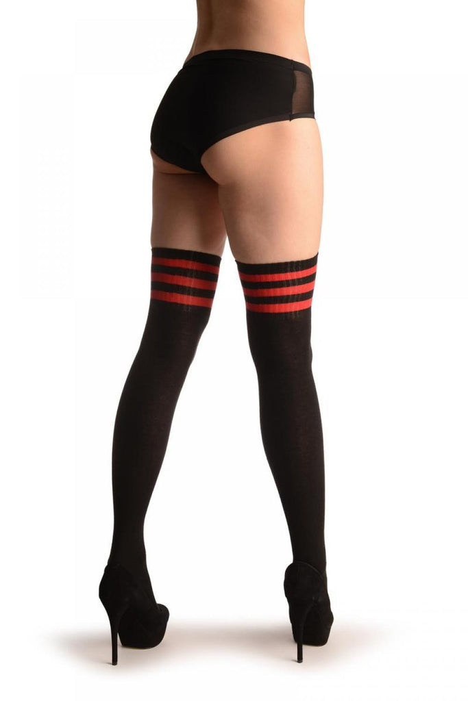 Liss Kiss Black With Red Striped Top - Over The Knee Socks