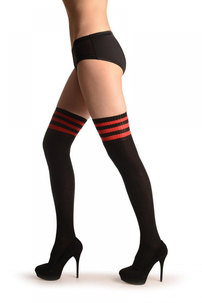 liss kiss Black With Red Striped Top - Over The Knee Socks