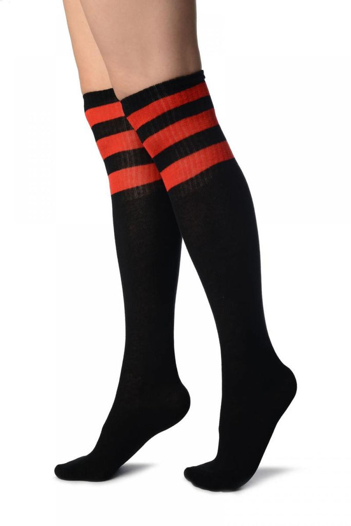 Liss Kiss Black With Red Stripes Referee Knee High Socks - Socks