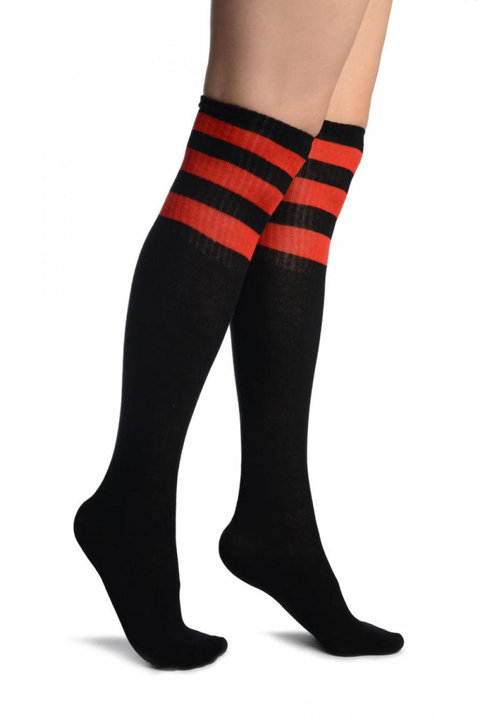 liss kiss Black With Red Stripes Referee Knee High Socks - Socks