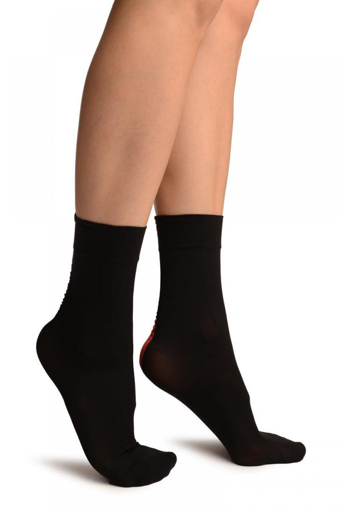 Liss Kiss Black With Red Wide Back Seam Ankle High Socks - Socks