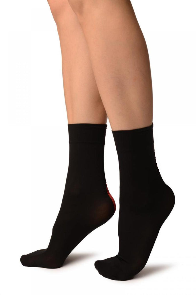 Liss Kiss Black With Red Wide Back Seam Ankle High Socks - Socks
