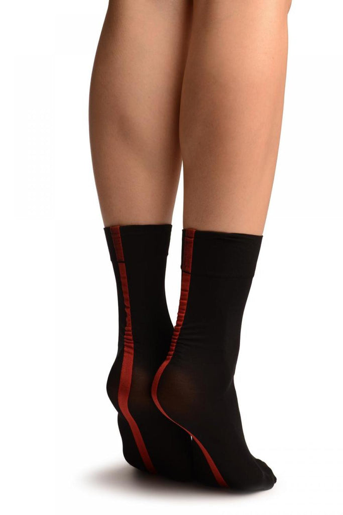 liss kiss Black With Red Wide Back Seam Ankle High Socks - Socks