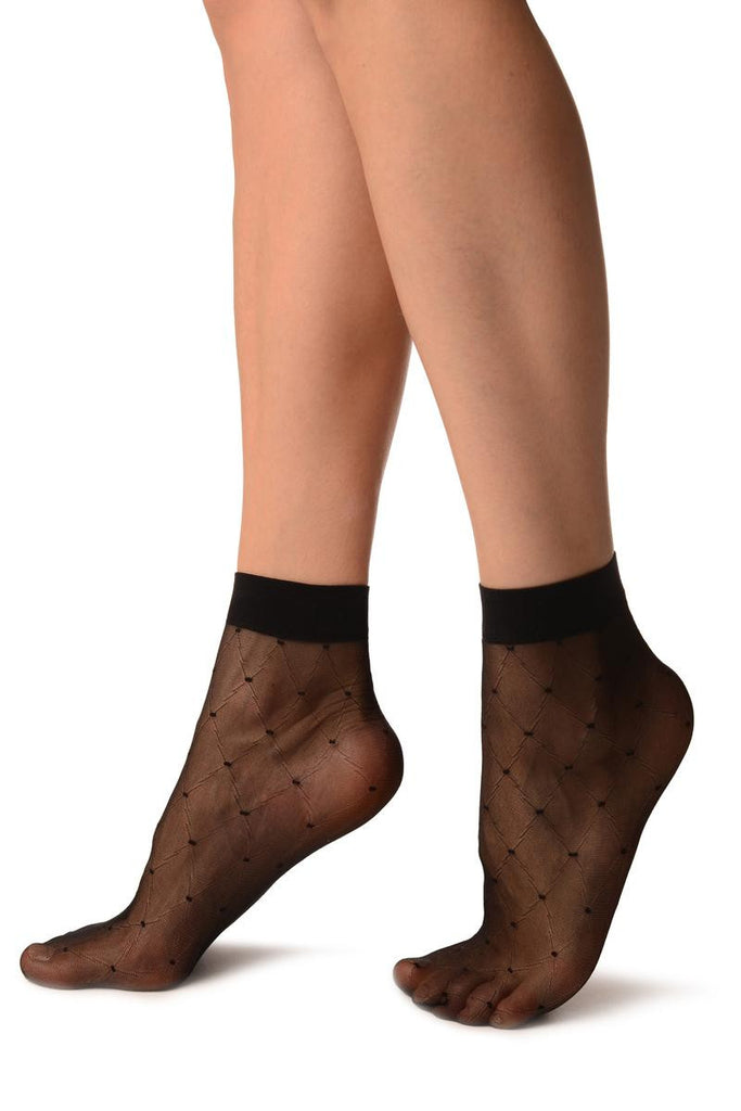 Liss Kiss Black With Rhombs & Dots Ankle High Socks - Socks