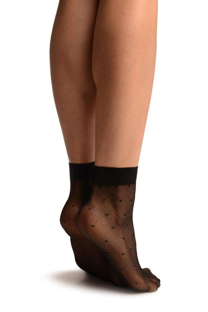 Liss Kiss Black With Rhombs & Dots Ankle High Socks - Socks