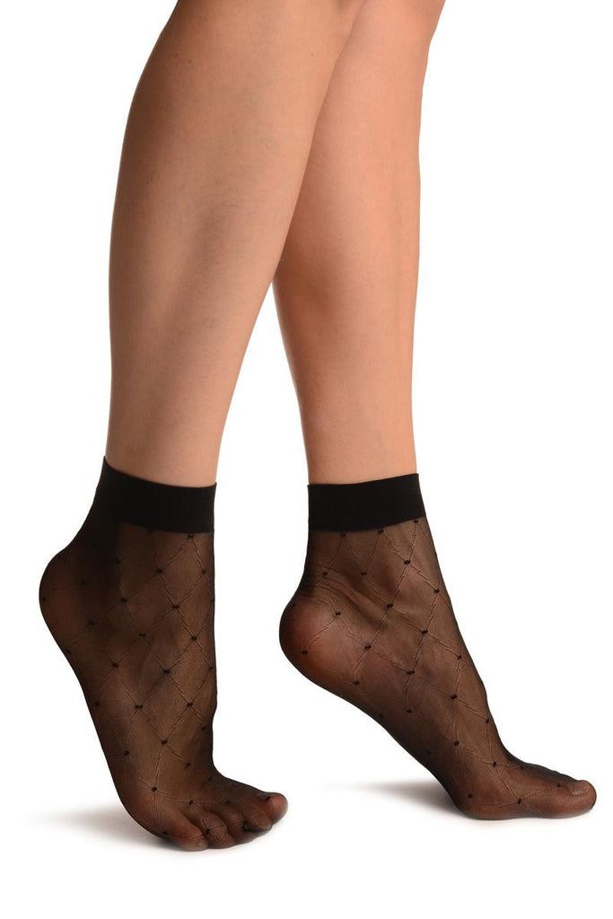 liss kiss Black With Rhombs & Dots Ankle High Socks - Socks