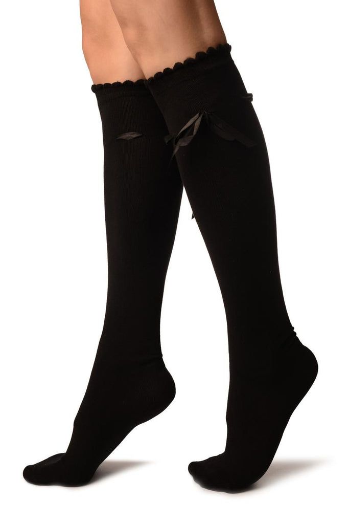Liss Kiss Black With Satin Ribbon Knee High Socks - Socks