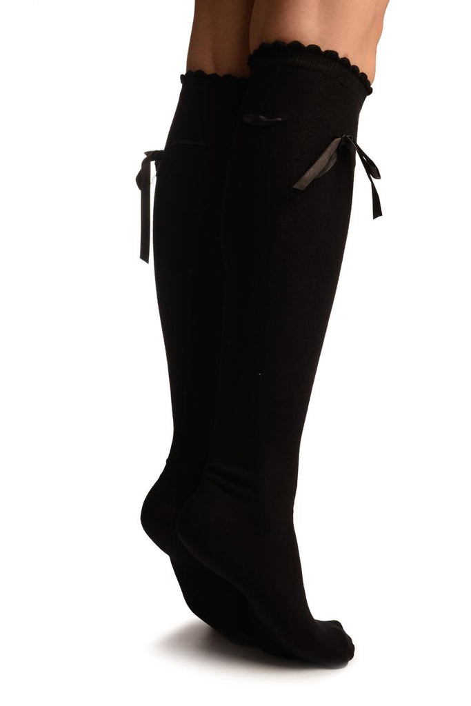 Liss Kiss Black With Satin Ribbon Knee High Socks - Socks