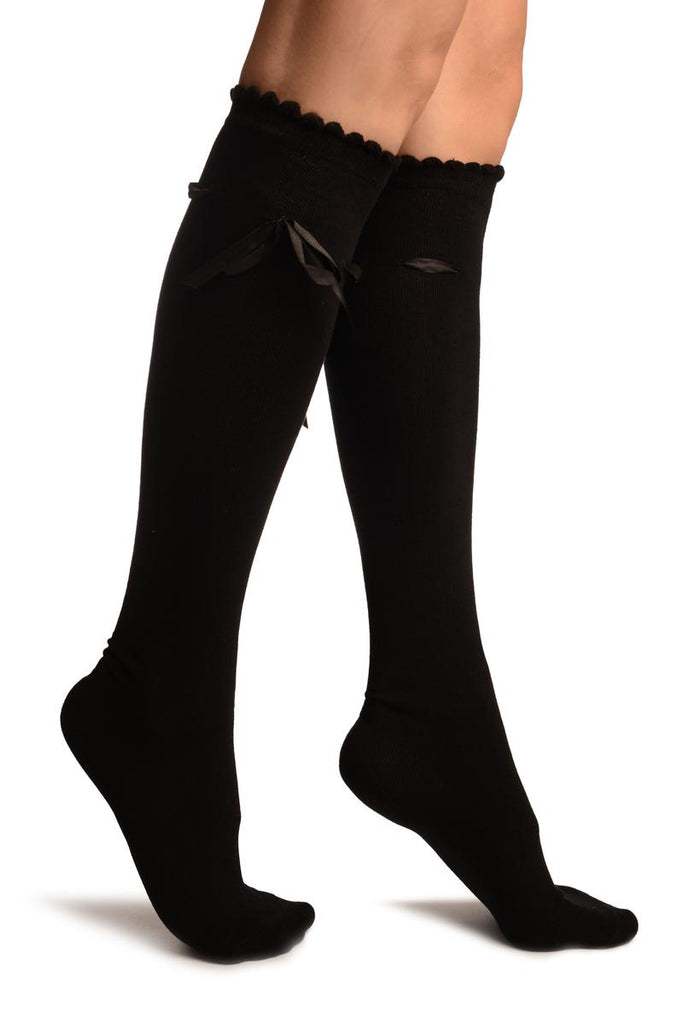 liss kiss Black With Satin Ribbon Knee High Socks - Socks