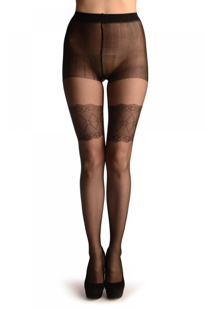 Liss Kiss Black With Seam & Vintage Panty With Heart - Tights