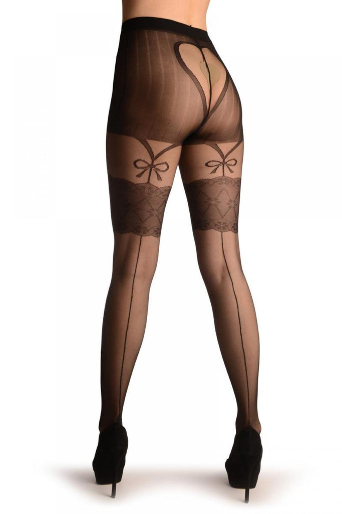 liss kiss Black With Seam & Vintage Panty With Heart - Tights