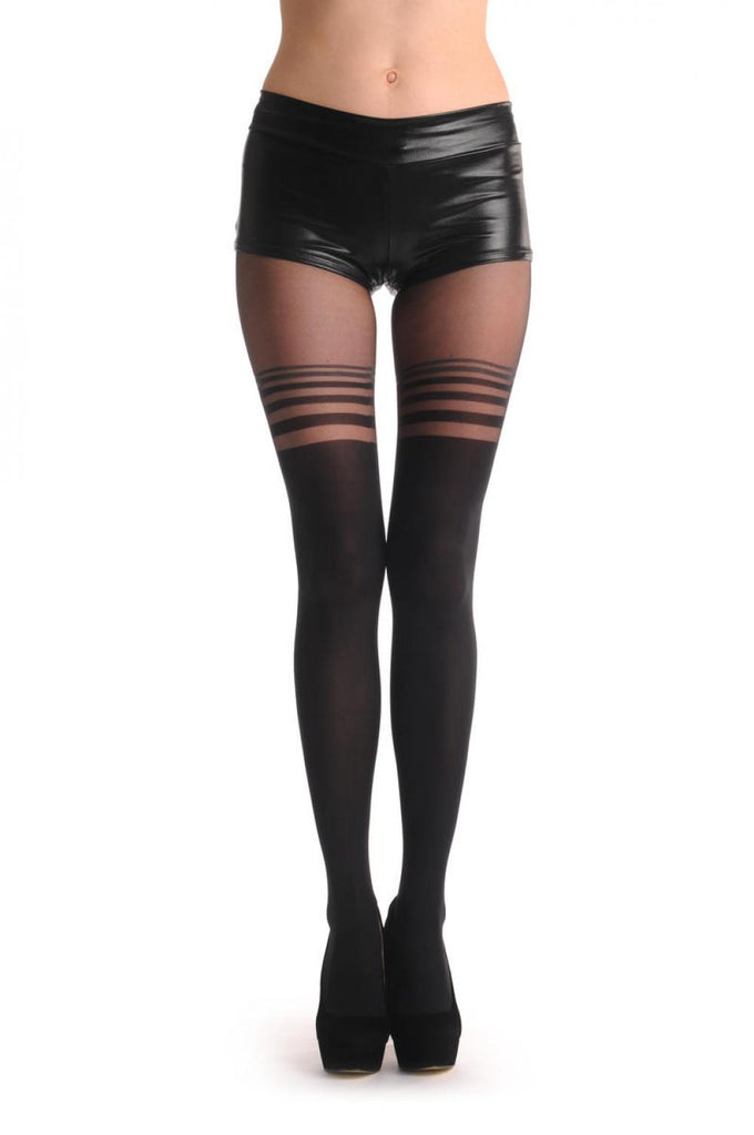 liss kiss Black With Semi Transparent Black & Grey Stripes Over The Knee 40 Den - Tights