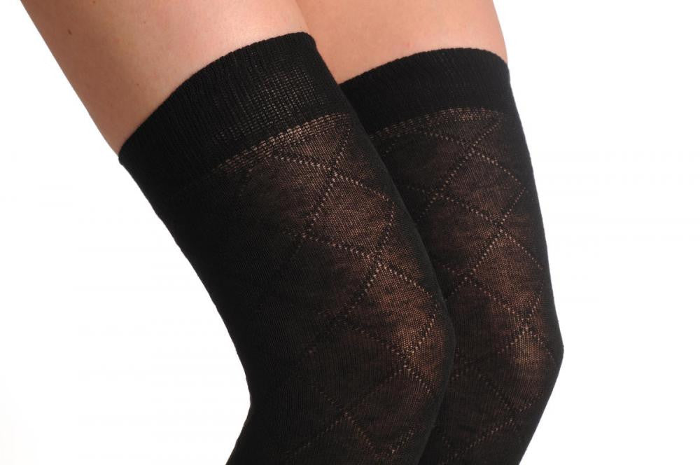 Liss Kiss Black With Semi Transparent Rombs - Over The Knee Socks