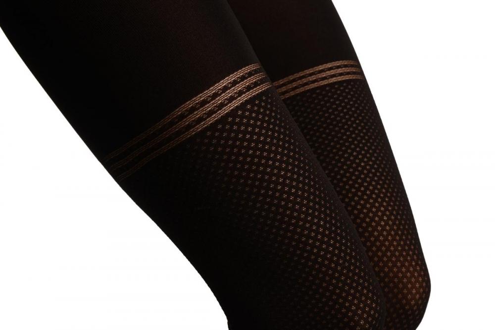 Liss Kiss Black With Sheer Dots And Striped Bow Garter Tights - Tights