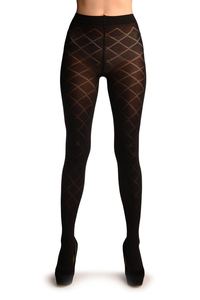 Liss Kiss Black With Sheer Large Mesh Tights - Tights