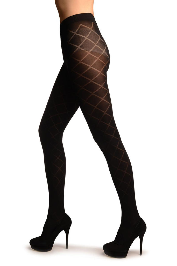Liss Kiss Black With Sheer Large Mesh Tights - Tights