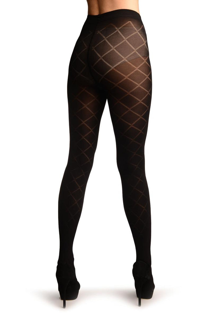 Liss Kiss Black With Sheer Large Mesh Tights - Tights