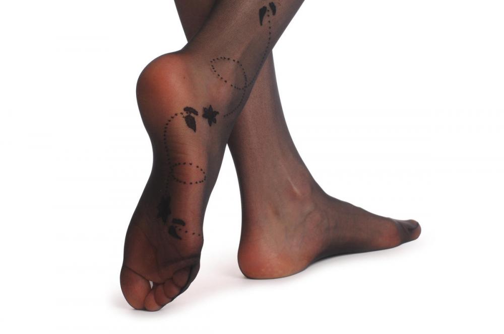 Liss Kiss Black With Side Dotted Spiral With Seer Flower & Leaves - Tights