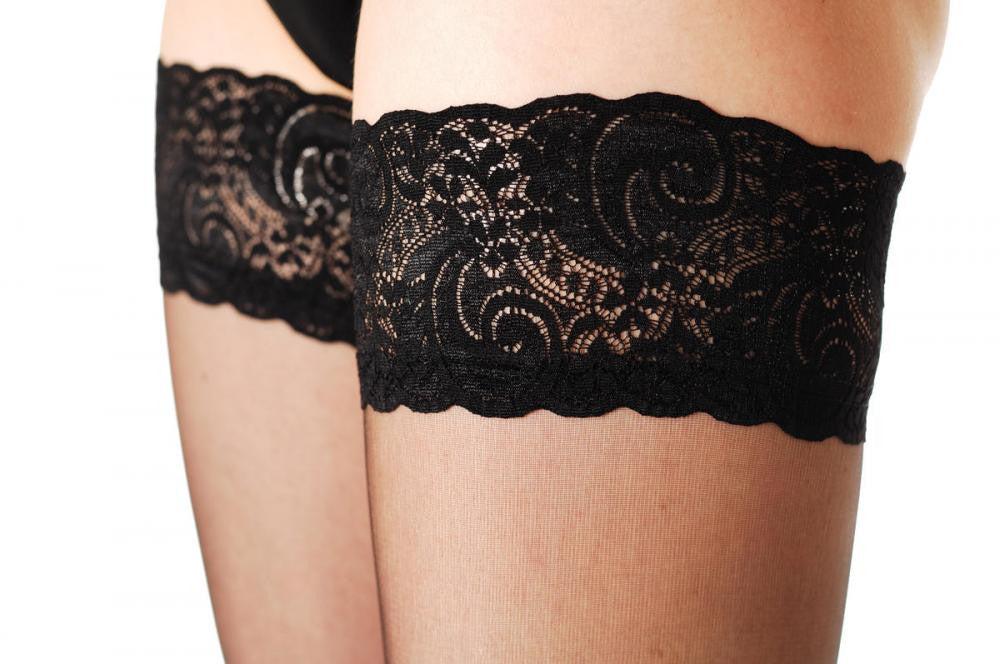 Liss Kiss Black With Silicon Lace Garter 15 Denier - Hold Ups