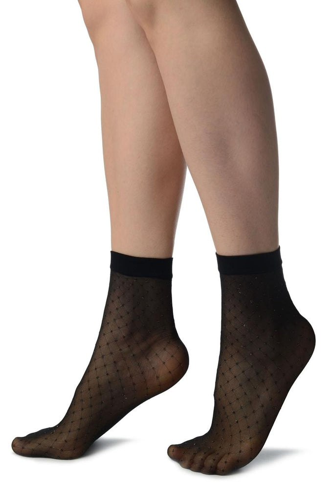 Liss Kiss Black With Silver Accented Knots Mesh Ankle High Socks - Socks