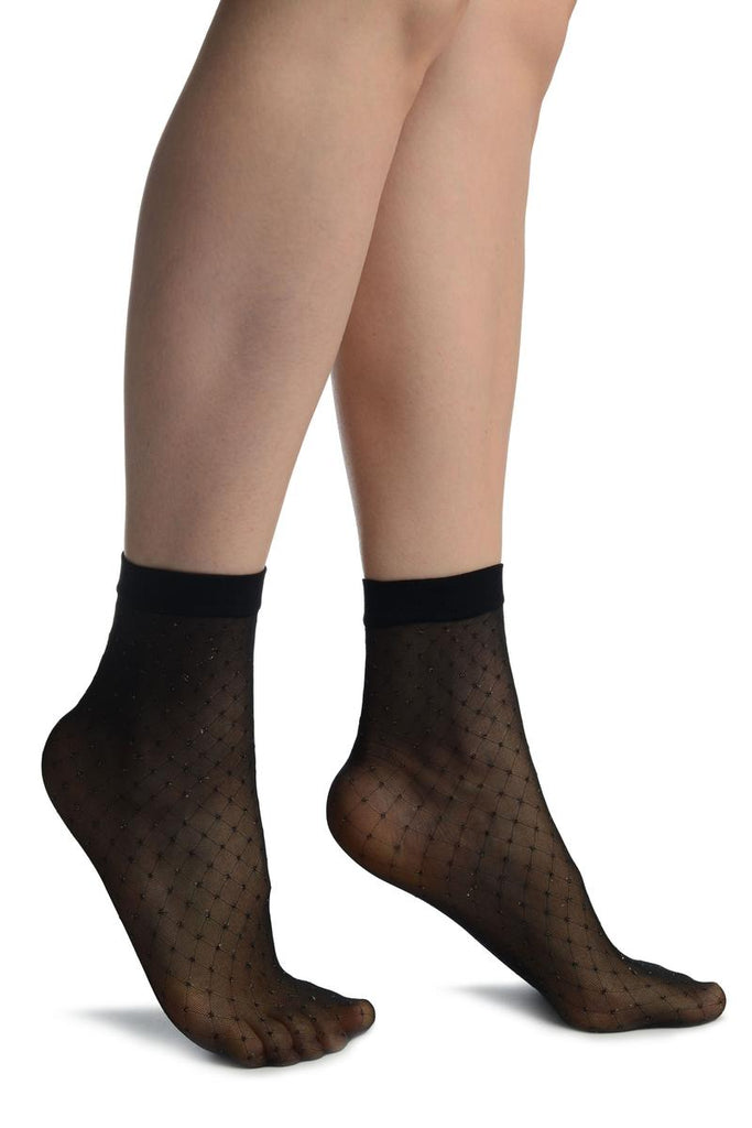 liss kiss Black With Silver Accented Knots Mesh Ankle High Socks - Socks