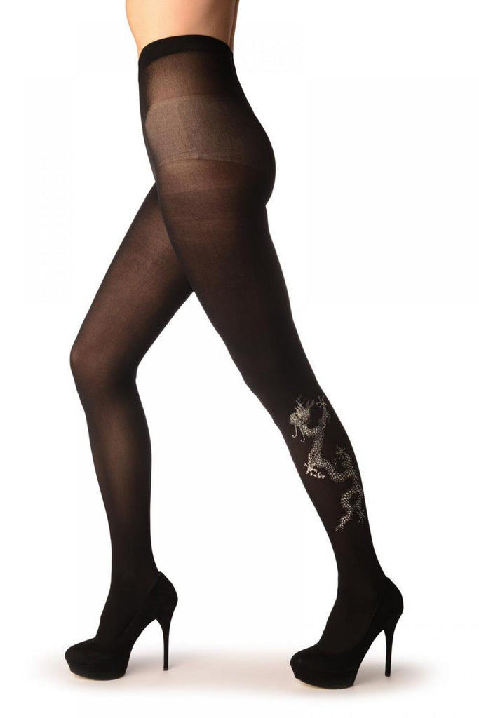 Liss Kiss Black With Silver Film Printed Dragon - Tights