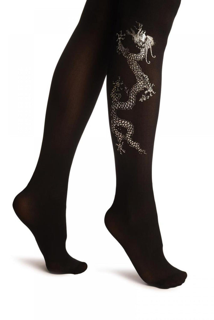 Liss Kiss Black With Silver Film Printed Dragon - Tights