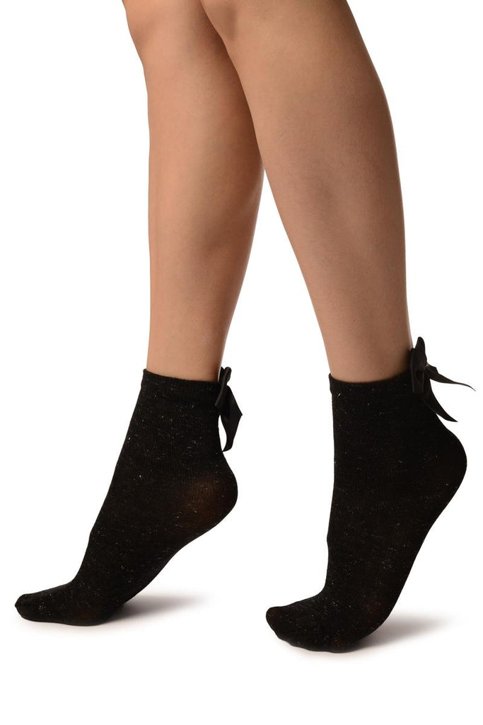 Liss Kiss Black With Silver Lurex And Black Bow Ankle High Socks - Socks