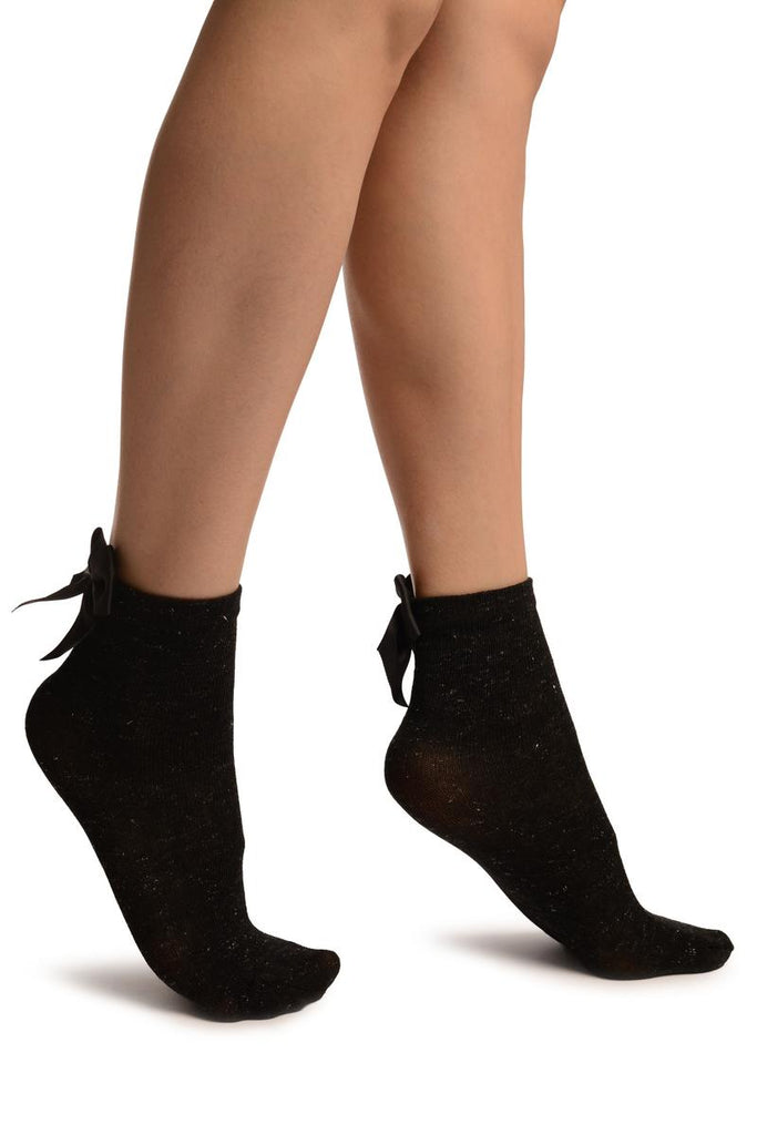 Liss Kiss Black With Silver Lurex And Black Bow Ankle High Socks - Socks