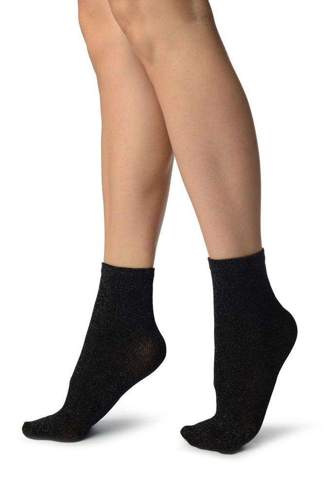 Liss Kiss Black With Silver Lurex Ankle High Socks - Socks