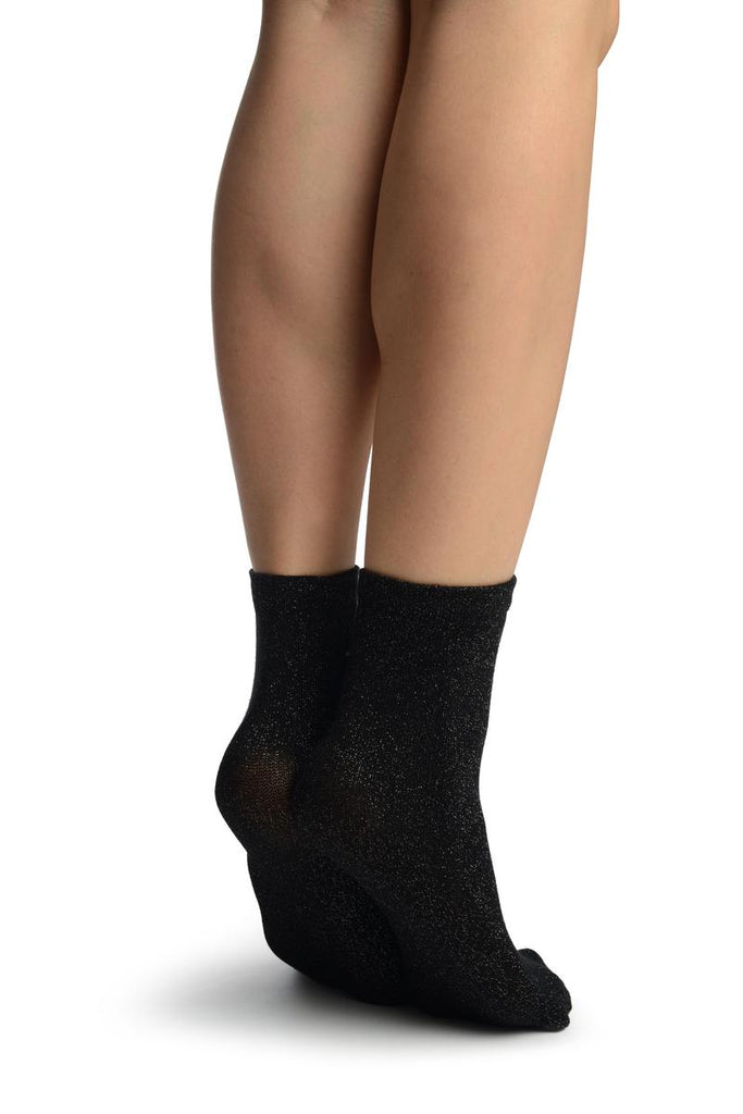 Liss Kiss Black With Silver Lurex Ankle High Socks - Socks