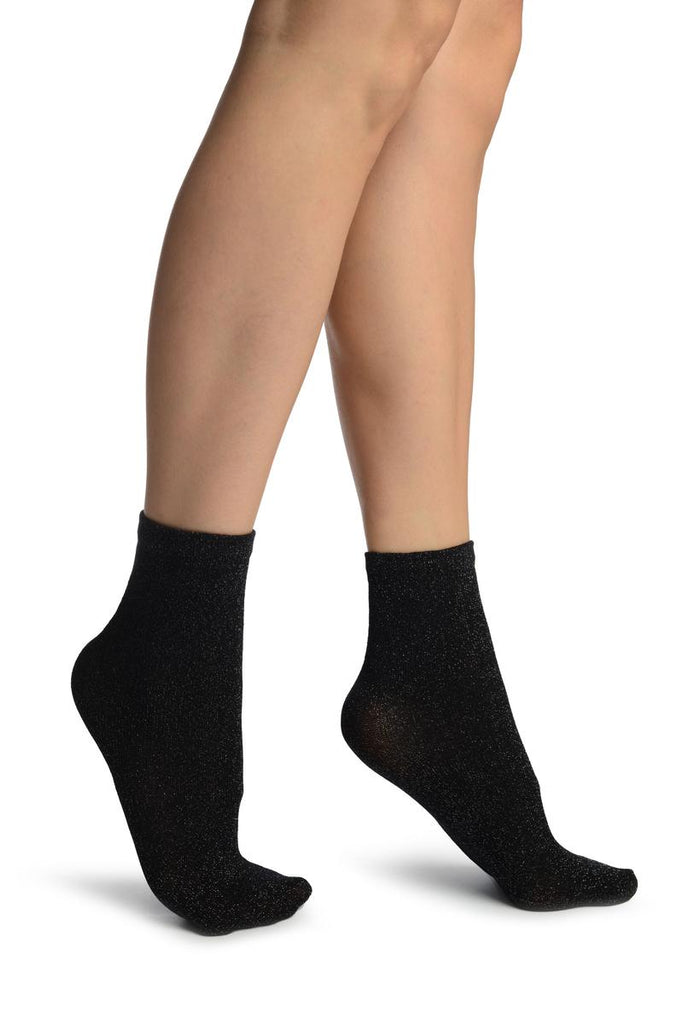 liss kiss Black With Silver Lurex Ankle High Socks - Socks