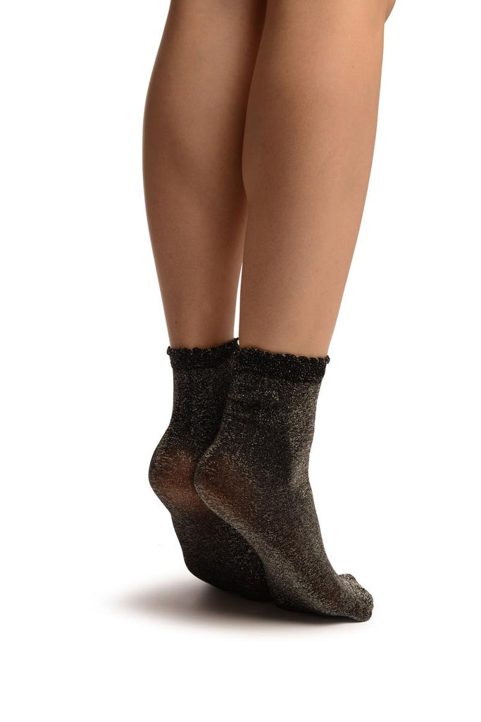 Liss Kiss Black With Silver Lurex Comfort Top Ankle High Socks - Socks