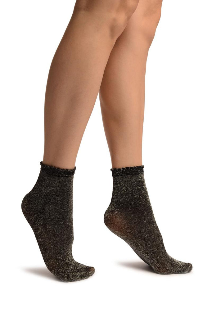 liss kiss Black With Silver Lurex Comfort Top Ankle High Socks - Socks