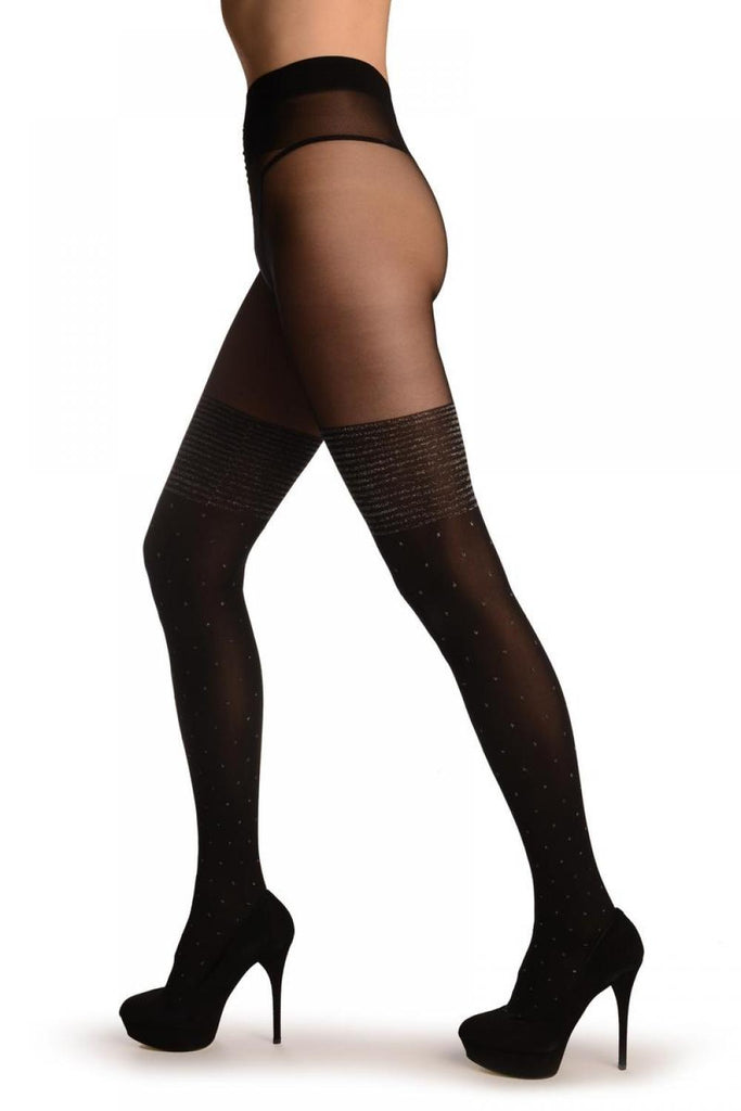 Liss Kiss Black With Silver Lurex Dots & Stripped Garter - Tights