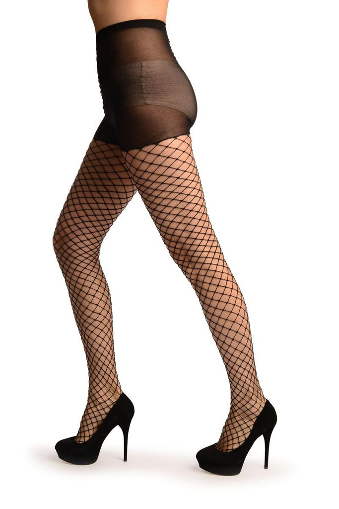 Liss Kiss Black With Silver Lurex Luxurious Maxi Mesh Fishnet Tights - Tights