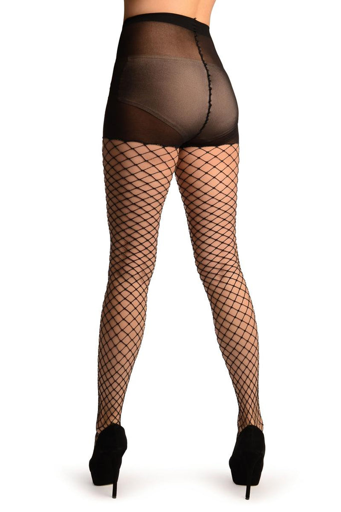 Liss Kiss Black With Silver Lurex Luxurious Maxi Mesh Fishnet Tights - Tights