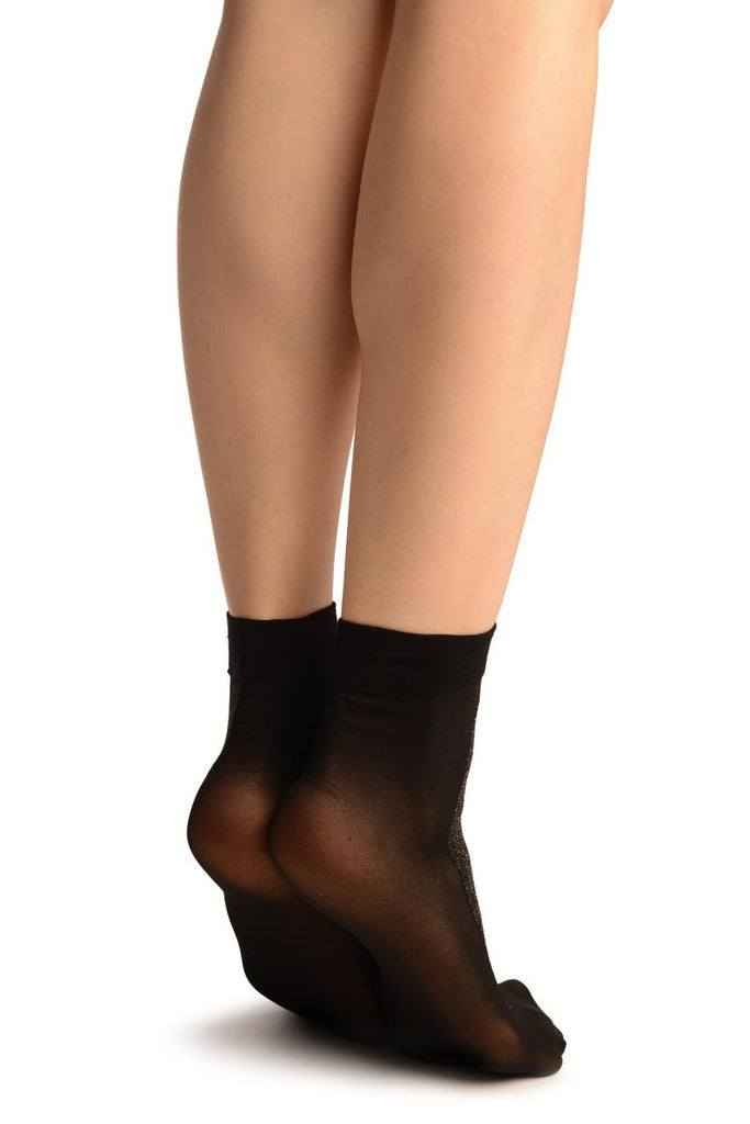 Liss Kiss Black With Silver Lurex Panel Ankle High Socks - Socks