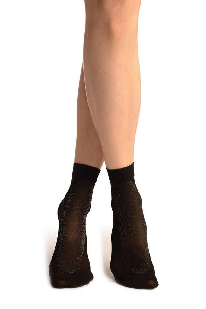 liss kiss Black With Silver Lurex Panel Ankle High Socks - Socks