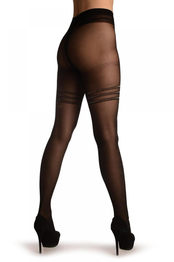 Liss Kiss Black With Silver Lurex & Three Stripes Top - Tights